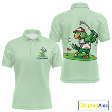 Load image into Gallery viewer, Personalized Mens Golf Polo Shirt Custom Name Funny Green Parrot Design|Green 