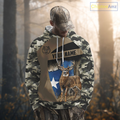 Custom Big Buck Deer Hunting 3D All Over Print Camo with Texas Flag Outdoor Hunting Apparel NHT32