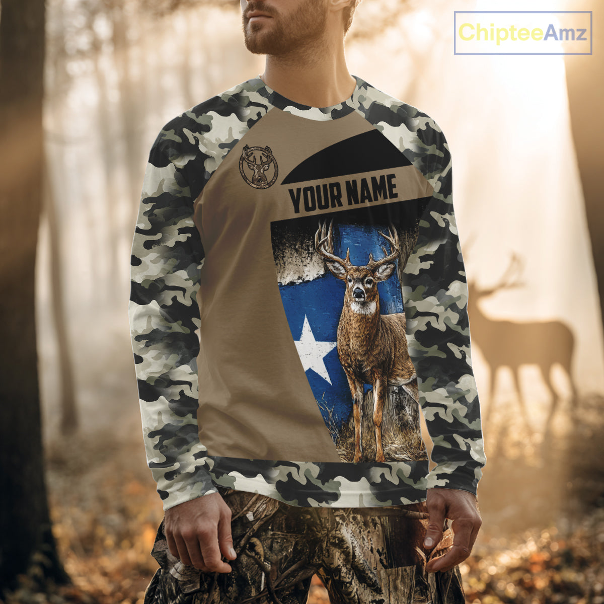 Custom Big Buck Deer Hunting 3D All Over Print Camo with Texas Flag Outdoor Hunting Apparel NHT32