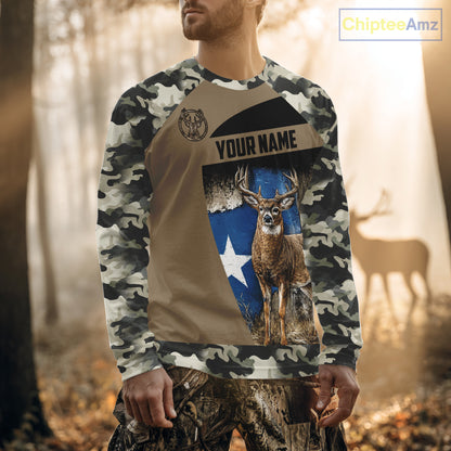 Custom Big Buck Deer Hunting 3D All Over Print Camo with Texas Flag Outdoor Hunting Apparel NHT32