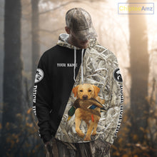 Load image into Gallery viewer, Yellow Lab Duck Hunting Shirt, Custom Name 3D Black Camo Winter Waterfowl Hunting Gear NHT233