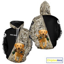 Load image into Gallery viewer, Yellow Lab Duck Hunting Shirt, Custom Name 3D Black Camo Winter Waterfowl Hunting Gear NHT233