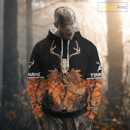 Skull Deer Hunting Custom Name Orange Camo Shirt, Deer Hunting Clothing, Hunting Gift NHT237