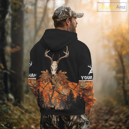 Skull Deer Hunting Custom Name Orange Camo Shirt, Deer Hunting Clothing, Hunting Gift NHT237