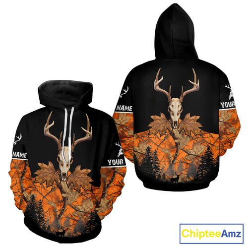 Skull Deer Hunting Custom Name Orange Camo Shirt, Deer Hunting Clothing, Hunting Gift NHT237
