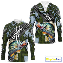 Load image into Gallery viewer, Crappie Hooded Fishing Shirt Long Sleeve Abstract Green Camo Performance Jersey For Men NHT924
