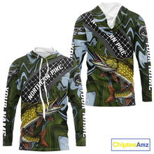 Load image into Gallery viewer, Northern Pike Hooded Fishing Shirt Long Sleeve Abstract Green Camo Performance Jersey For Men NHT925