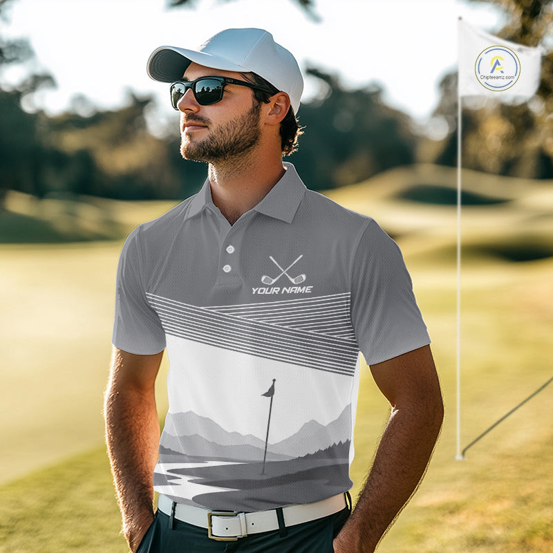 Personalized Golf Polo Shirt Custom Name Golf Club Polo For Men Golf Tournament Apparel|Gray 