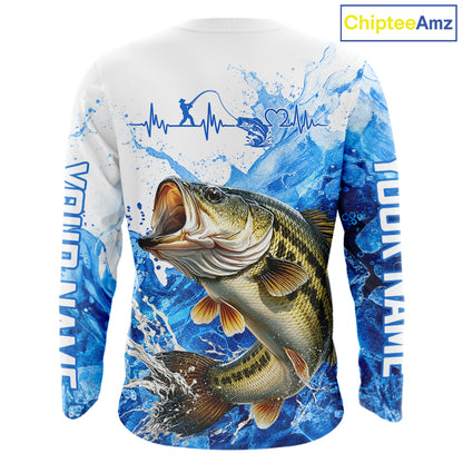Bass Fishing Shirt, Ice Fishing Long Sleeve Shirt For Men, Largemouth Bass Fishing Apparel NHT1383