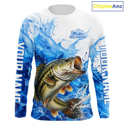 Bass Fishing Shirt, Ice Fishing Long Sleeve Shirt For Men, Largemouth Bass Fishing Apparel NHT1383