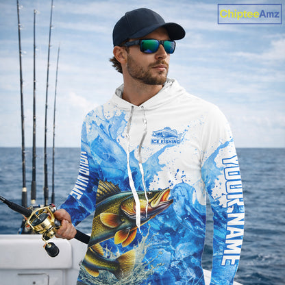 Walleye Fishing Shirts Hooded, Ice Fishing Long Sleeve Shirt For Men, Walleye Fishing Apparel NHT1385