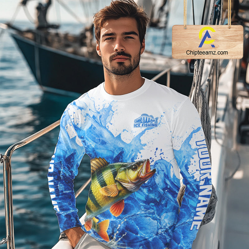 Yellow Perch Fishing Shirt, Ice Fishing Long Sleeve Shirt For Men, Yellow Perch Fishing Apparel NHT1387