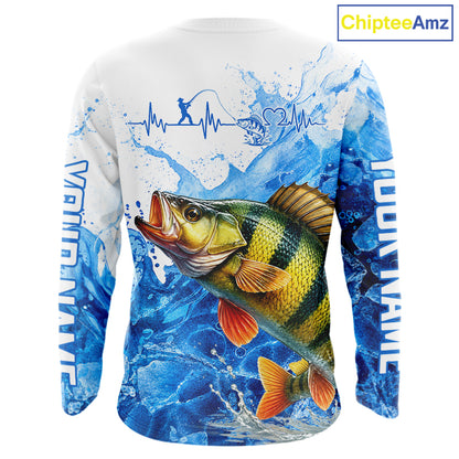 Yellow Perch Fishing Shirt, Ice Fishing Long Sleeve Shirt For Men, Yellow Perch Fishing Apparel NHT1387