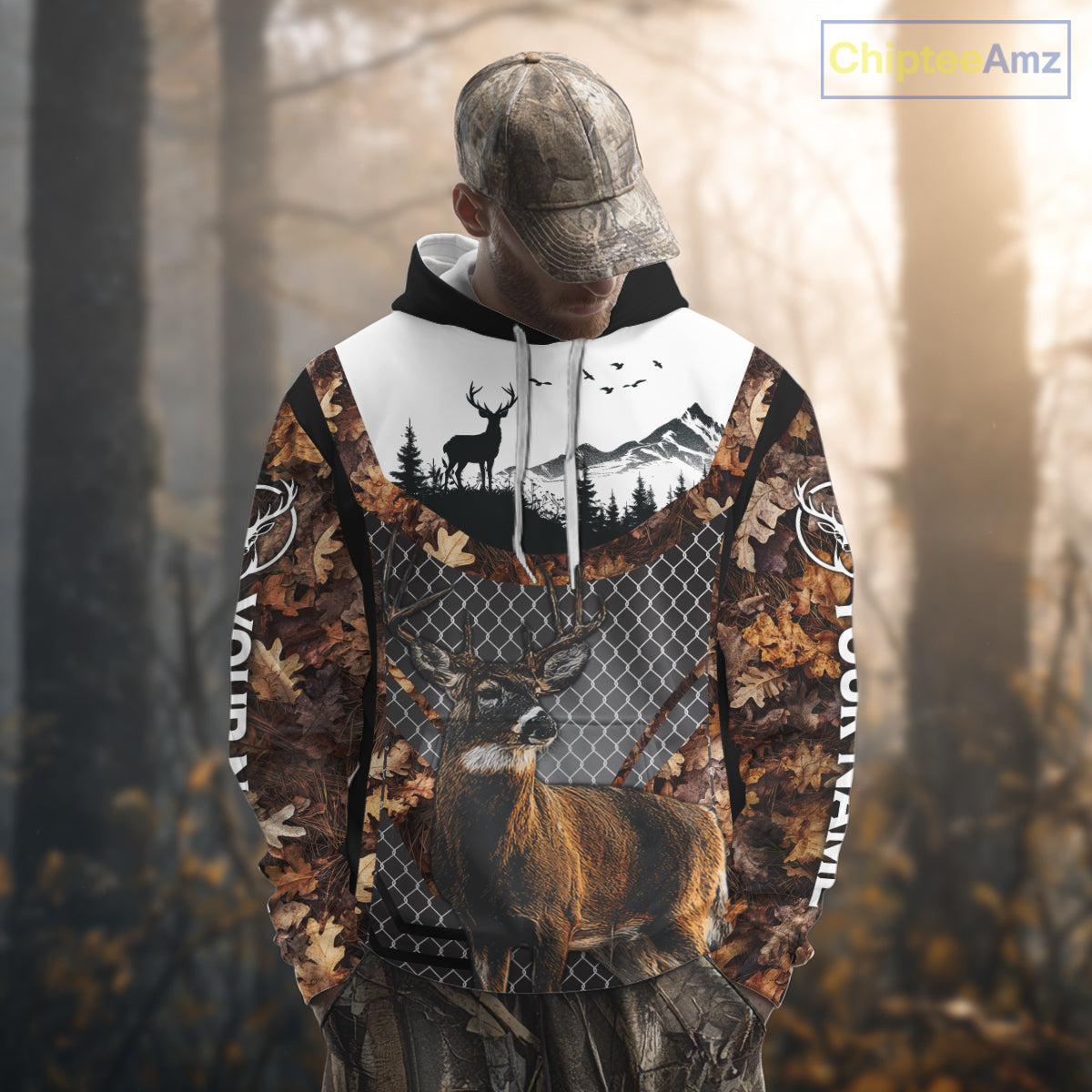 Whitetail Deer Hunting Custom Name Camo Hoodie, Best Deer Hunting Gift For Men NHT368