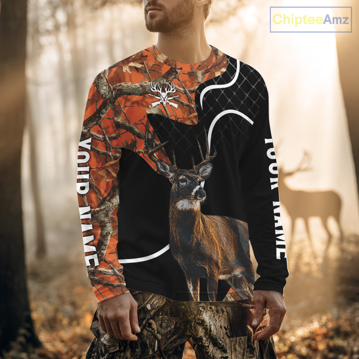 Personalized Whitetail Deer Hunting 3D All Over Printed Hoodie Orange Camo NHT369