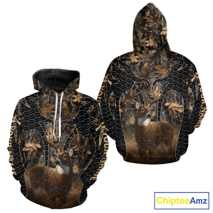Hunting Camo Hoodie with Majestic Deer Print Outdoor Style, Deer Sweatshirts For Men NHT370
