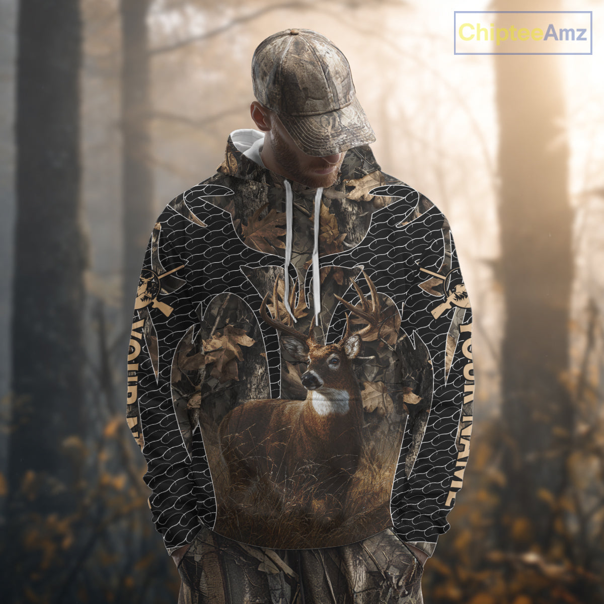 Hunting Camo Hoodie with Majestic Deer Print Outdoor Style, Deer Sweatshirts For Men NHT370