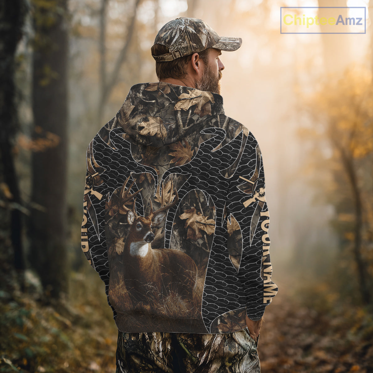 Hunting Camo Hoodie with Majestic Deer Print Outdoor Style, Deer Sweatshirts For Men NHT370