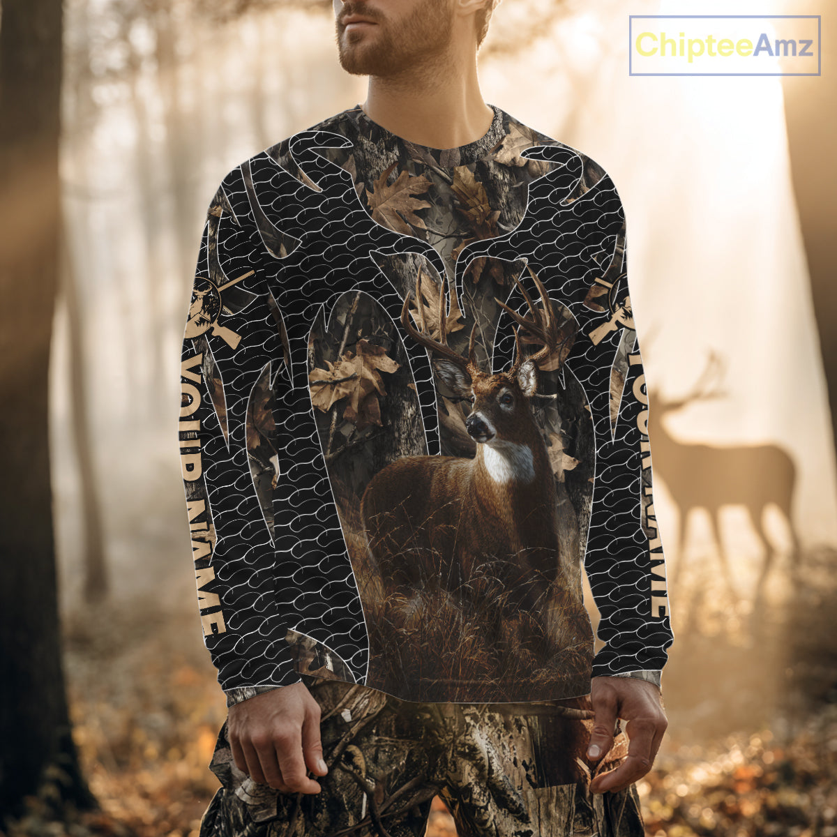 Hunting Camo Hoodie with Majestic Deer Print Outdoor Style, Deer Sweatshirts For Men NHT370