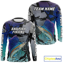 Load image into Gallery viewer, Sailfish Fishing Shirt Blue Camo Custom Name, Sailfish Fishing Team Jerseys NHT475