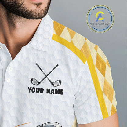 Custom Yellow & White Funny Duck Golf Shirt For Mens, Golf Jersey Argyle Pattern For Mens NHT559