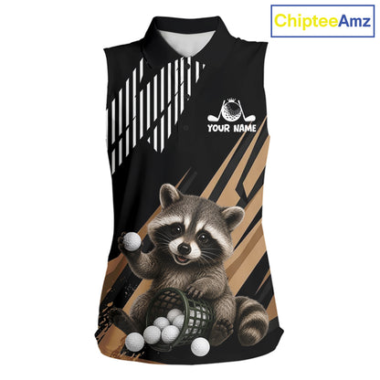 Personalized Raccoon Womens Sleeveless Golf Polo Shirt For Team, Brown Pattern Sport Golf Jersey NHT934