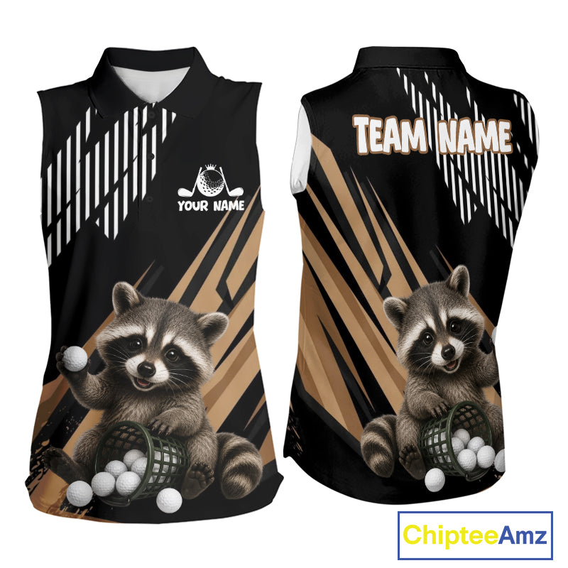 Personalized Raccoon Womens Sleeveless Golf Polo Shirt For Team, Brown Pattern Sport Golf Jersey NHT934