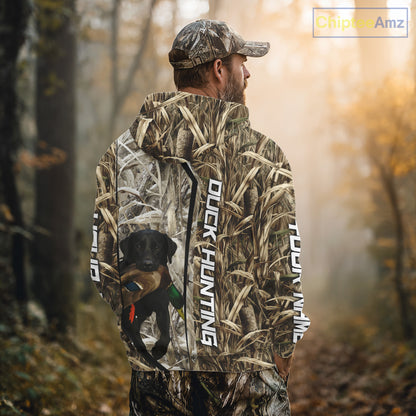 Black Lab Retriever Mallard Duck Hunting Camo Shirt – Perfect Gift for Hunters NHT240