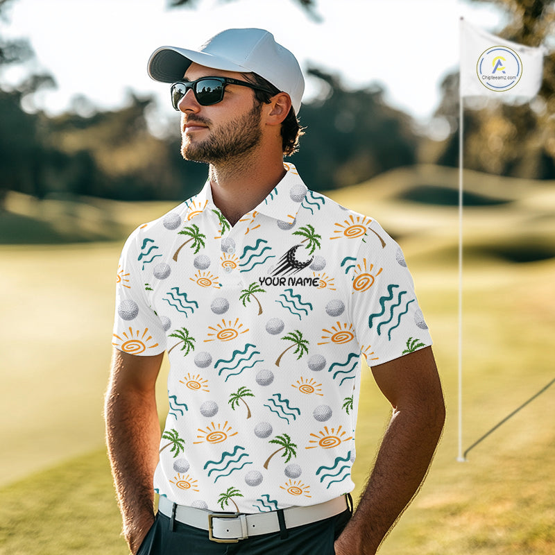 Personalized Tropical Palm Trees Mens Golf Polo Shirts Summers Team Golf Clothes NHT778