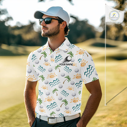 Personalized Tropical Palm Trees Mens Golf Polo Shirts Summers Team Golf Clothes NHT778