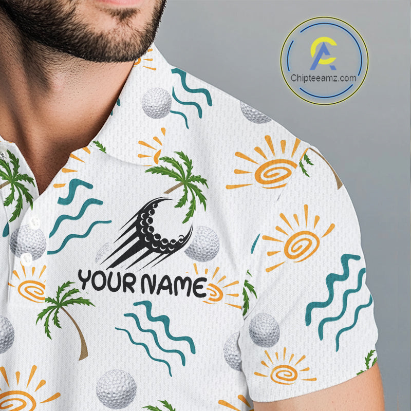 Personalized Tropical Palm Trees Mens Golf Polo Shirts Summers Team Golf Clothes NHT778