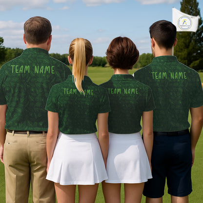Personalized Green Leaf Golf Polo Shirt For Womens, Personalized Team Name Golf Tops NHT938