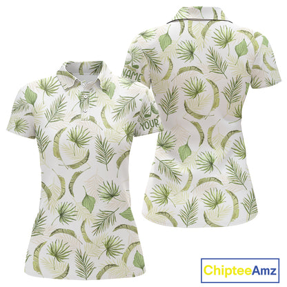 Green Tropical Womenss Golf Polo Shirts Custom Team White Golf Shirt For Golfer