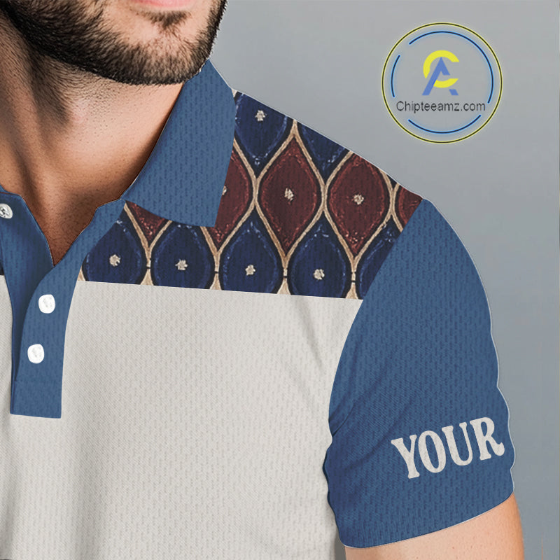 Custom Blue Red Argyle Mens Golf Polo Shirt Skull Flamingo Design, Personalized Team Name Shirt NHT794