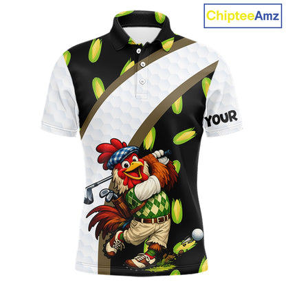 Funny chicken golfer team polo for men with breathable fabric and custom name