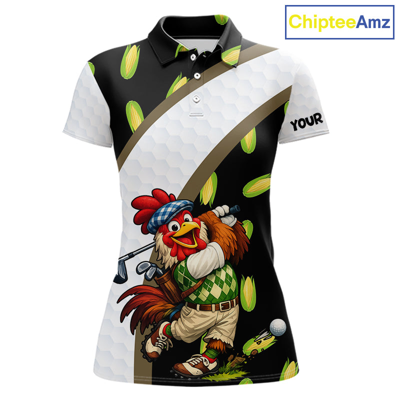 Personalized Rooster Womens Golf Polo Shirt  Funny Chicken Golfer Team Polo