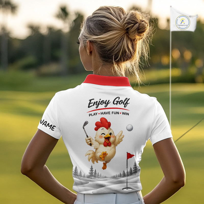 Funny Chicken Golf Polo Shirt Personalized Custom Name Golf Lover Polo For Womens NHT948