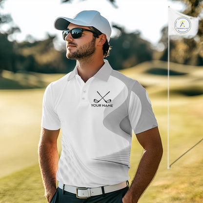 Personalized golf ball polo shirt gray golf pattern custom name golf polo for men