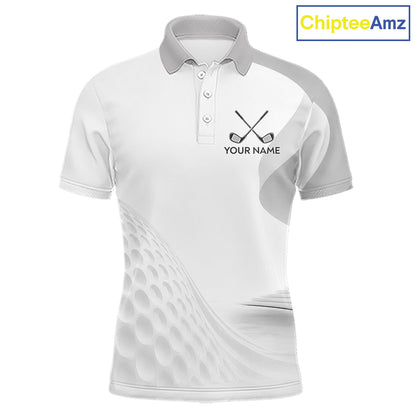 Personalized golf ball polo shirt gray golf pattern custom name golf polo for men