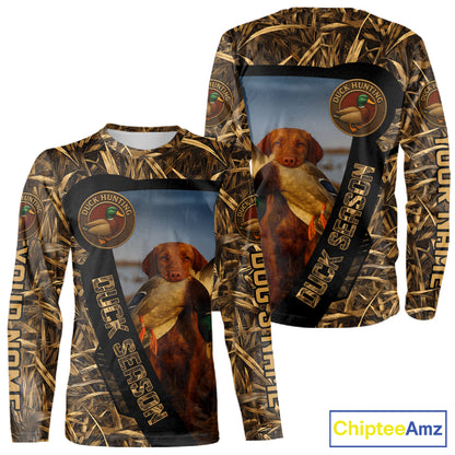 Duck Hunting Shirt Custom Name with Vizsla Dog Camo Hunting Clothes For Hunters NHT153