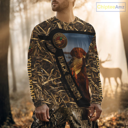 Duck Hunting Shirt Custom Name with Vizsla Dog Camo Hunting Clothes For Hunters NHT153