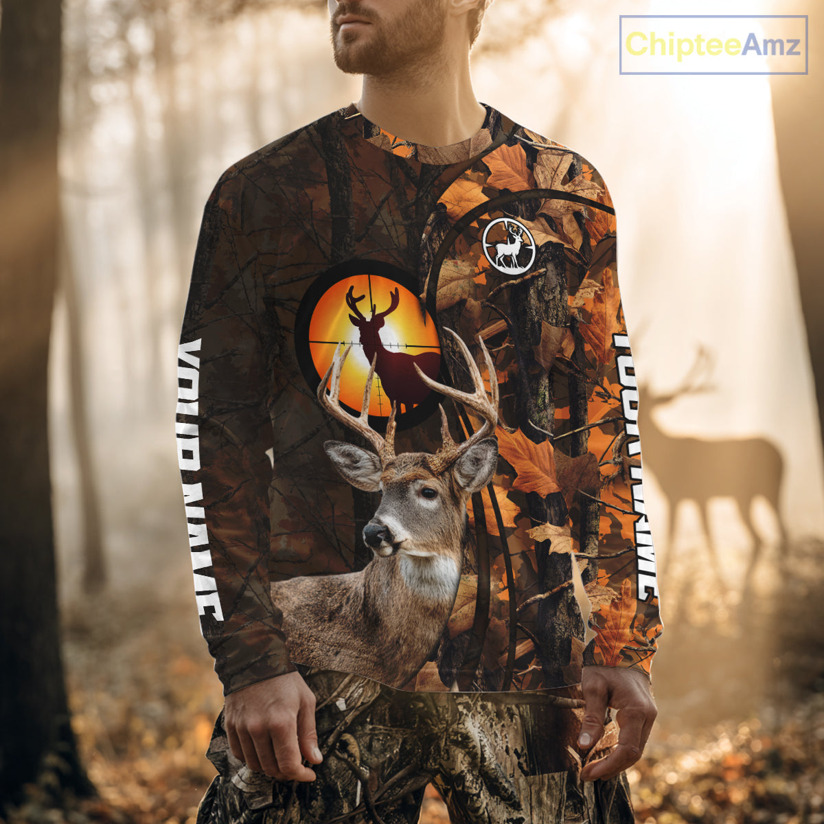 Whitetail Deer Hunting Orange Camo 3D All-Over Printed Shirt, Custom Name Hunting Shirt NHT251