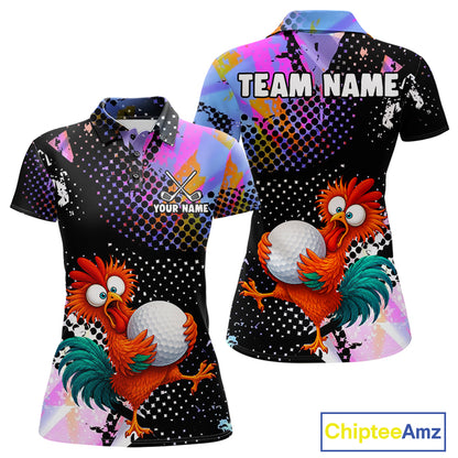 Custom Team Name Crazy Rooster Golf Polo Shirt  Personalized Womens Performance Golf Jersey