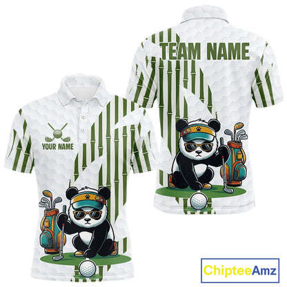 Custom Name Cool Panda Golf Polo Shirt Funny Bamboo Panda Golfing Apparel