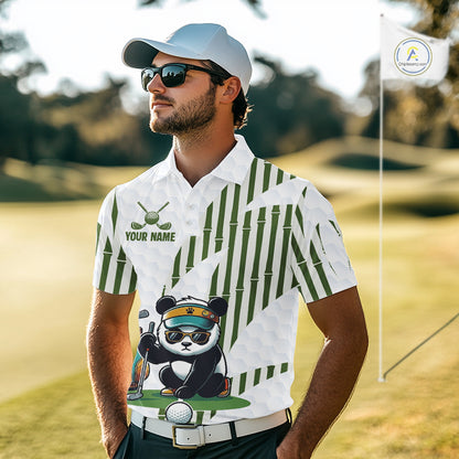 Custom Name Cool Panda Golf Polo Shirt, Funny Bamboo Panda Golfing Apparel NHT956