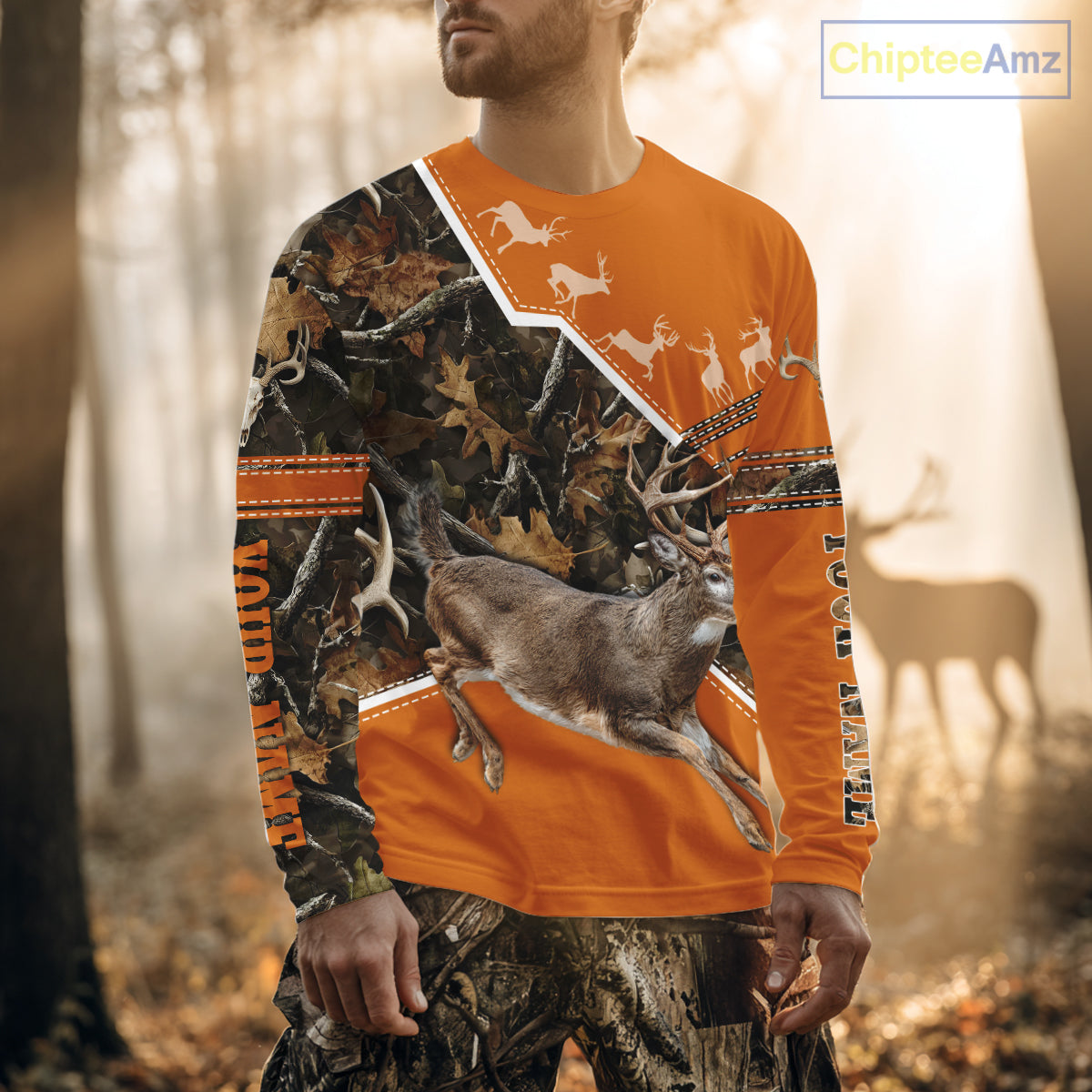 Deer Hunting Big Game Orange Camo Forest Custom Name 3D All Over Print Shirts, Hunting Shirt NHT158