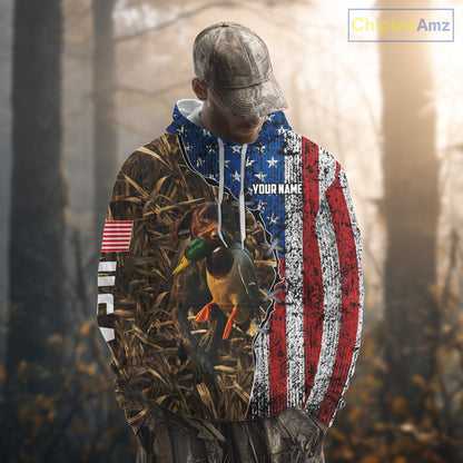 Mallard Duck Hunting Shirt Personalized Camo With German Shorthaired Pointer US Flag Clothes NHT160