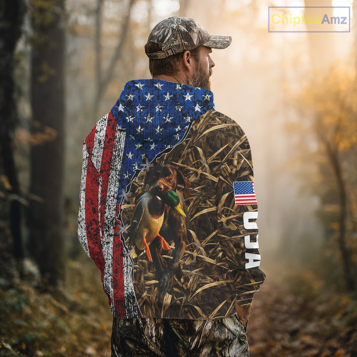 Mallard Duck Hunting Shirt Personalized Camo With German Shorthaired Pointer US Flag Clothes NHT160