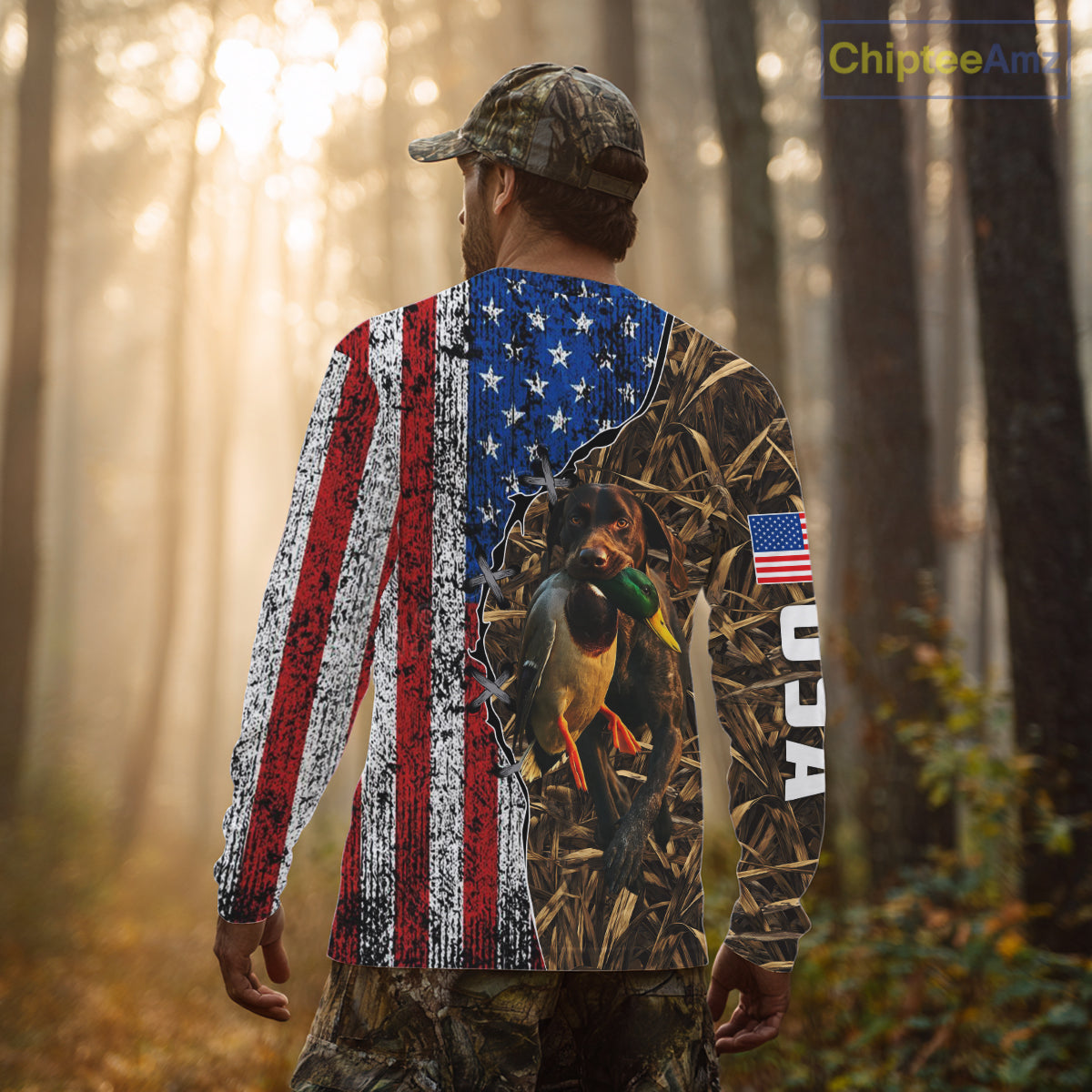 Mallard Duck Hunting Shirt Personalized Camo With German Shorthaired Pointer US Flag Clothes NHT160