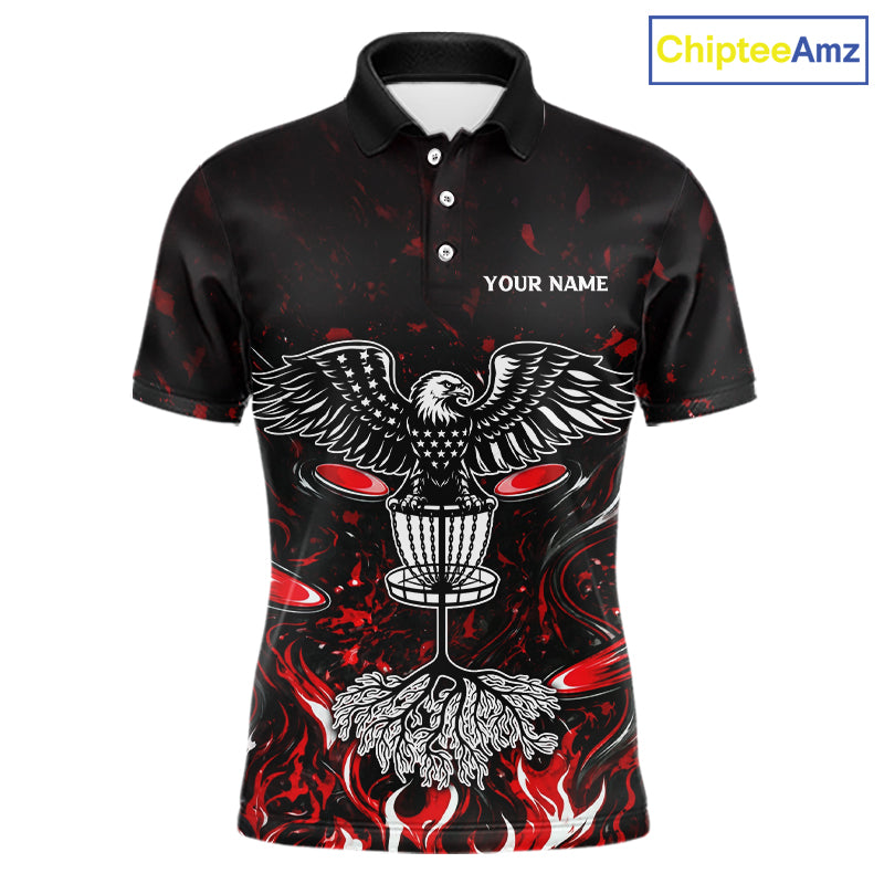 Personalized Disc Golf Polo Shirt With Eagle Design, Customizable Name, Unisex Sports Jersey For Men|Red NHT810